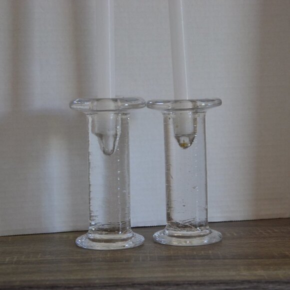 Vintage  Glass Pillar Candle Holders - Picture 1 of 6
